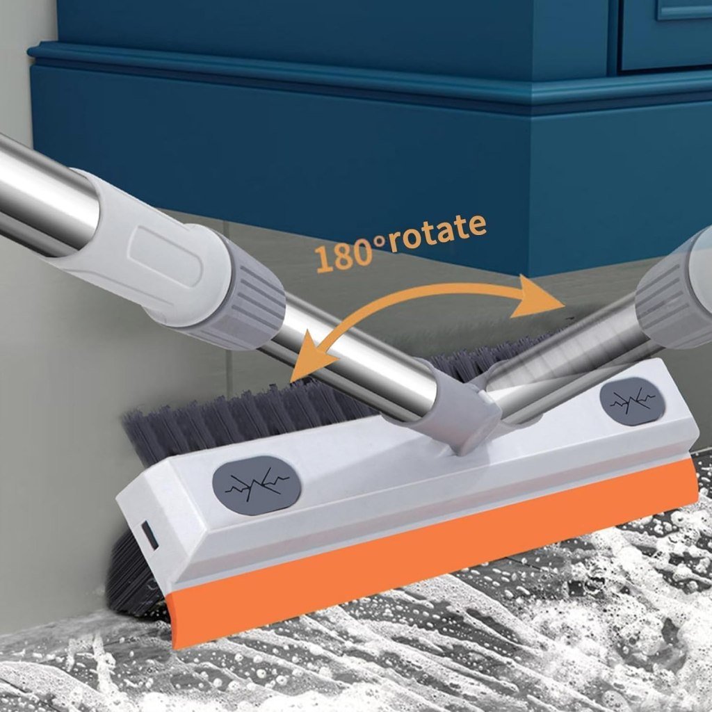 3-in-1 Orange Wiper & Bathroom Cleaning Brush with Rotating Head & Long Handle