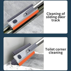 3-in-1 Orange Wiper & Bathroom Cleaning Brush with Rotating Head & Long Handle
