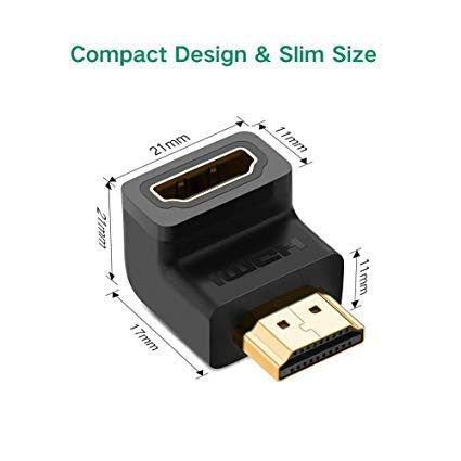 Storite Black 90° HDMI Male to Female L-Shaped Extender Adapter