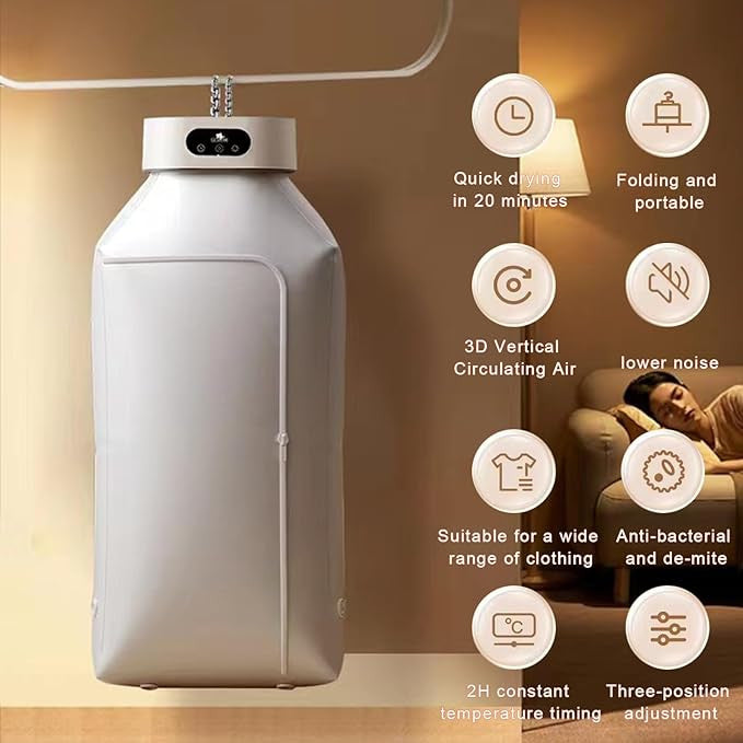 Portable Electric Laundry Dryer with Timer, Foldable & Compact