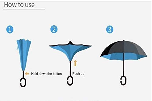 Reverse Windproof C-Shaped Handle Umbrella with Double Layer Design