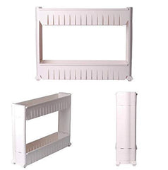 2-Layer Slim Plastic Storage Rack with Wheels for Kitchen & Laundry