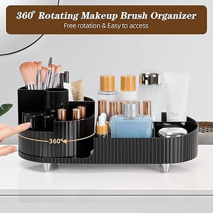 360° Rotating Makeup Organizer with Brush Holder