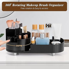 360° Rotating Makeup Organizer with Brush Holder