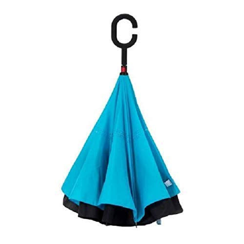 Reverse Windproof C-Shaped Handle Umbrella with Double Layer Design