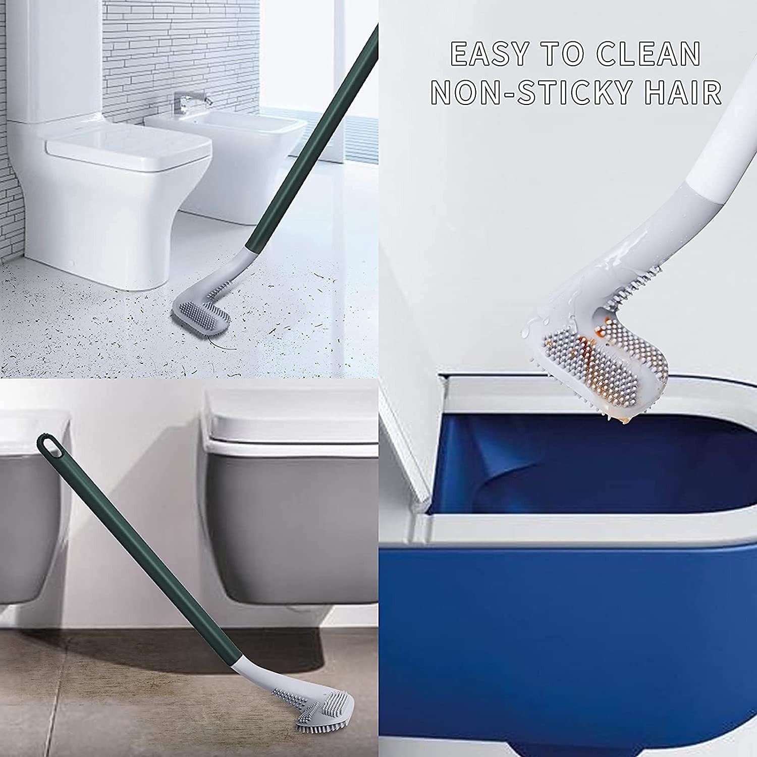 Flexible Silicone L-Shape Toilet Brush with Holder and Hooks