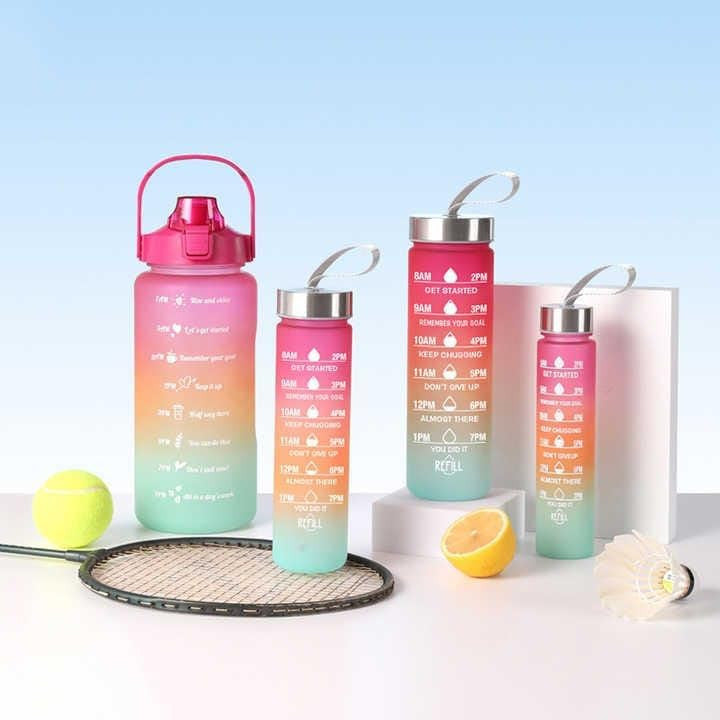 4 Pcs Motivational Water Bottles with Time Markers for Hydration