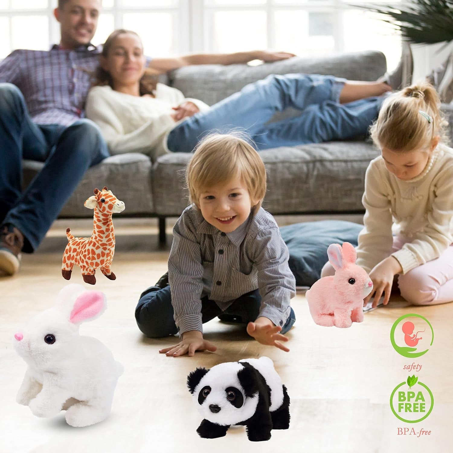 Interactive Hopping Bunny Toy with Sounds, Movable Ears & Nose