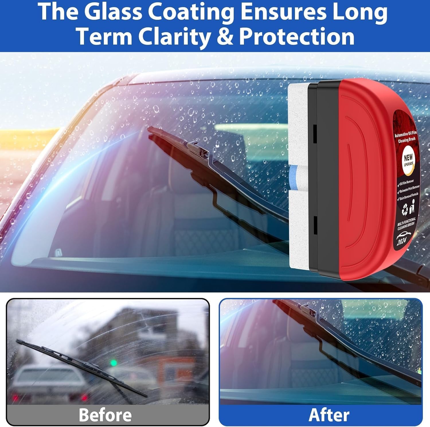 Car Glass Oil & Water Spot Remover Kit with Cleaning Brush