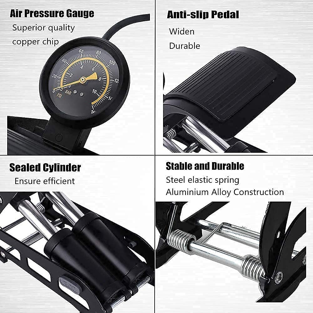 Dual Aluminum Cylinder Foot Pump with Pressure Gauge for Bikes Cars