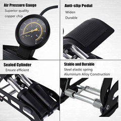 Dual Aluminum Cylinder Foot Pump with Pressure Gauge for Bikes Cars
