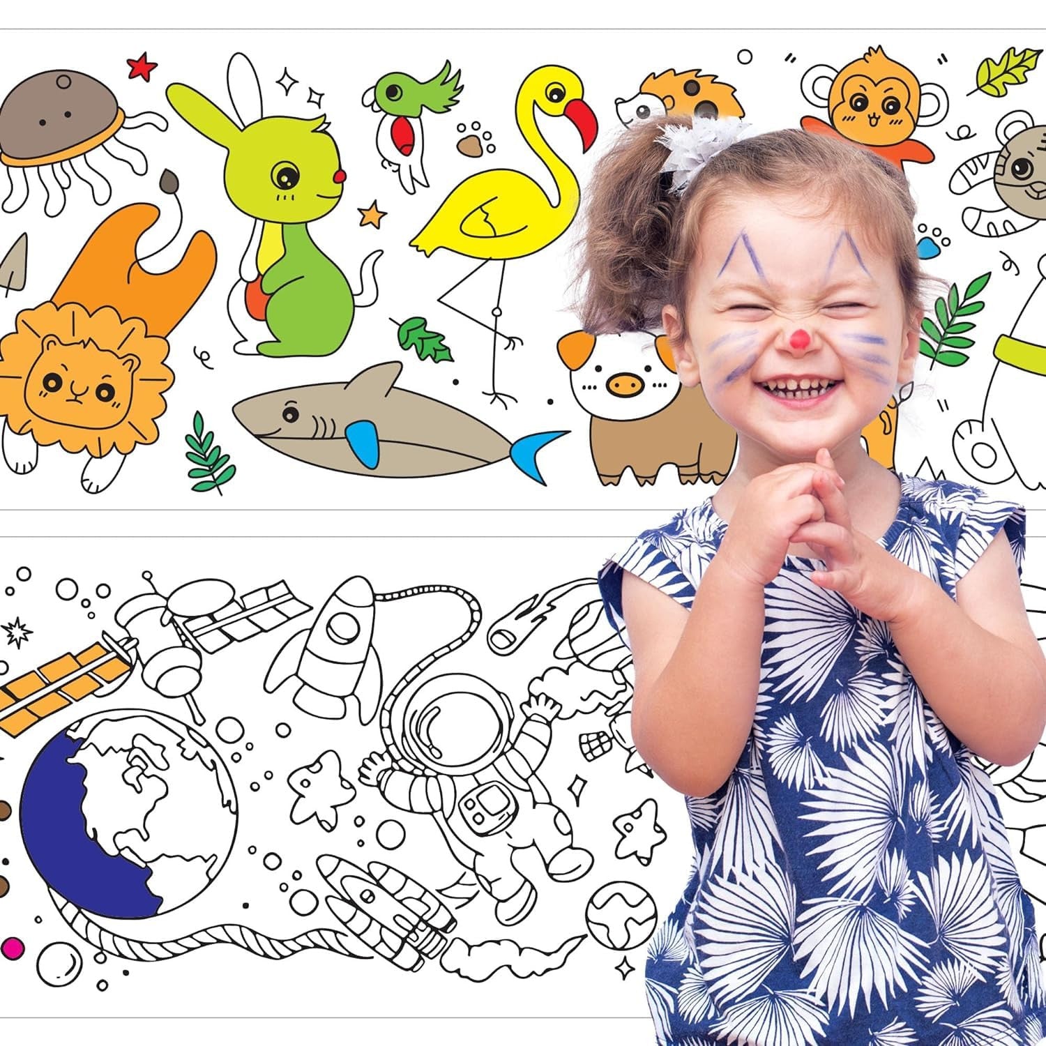 Drawing Roll with Sheets, Color Filling Stickers & Poster for DIY Art