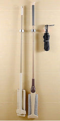 Wall-Mounted Plastic Broom and Mop Holder with Sticker - 1 Pc