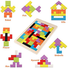 Colorful Wooden Tetris Jigsaw Puzzle for Brain Teasers & STEM Learning