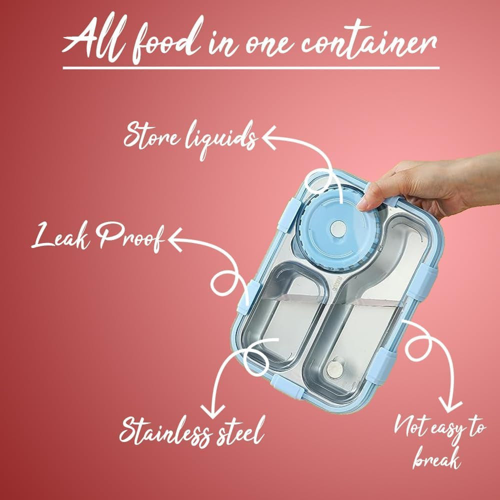 Premium 3-Section Stainless Steel Lunch Box with Soup Bowl & Cutlery