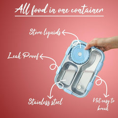 Premium 3-Section Stainless Steel Lunch Box with Soup Bowl & Cutlery