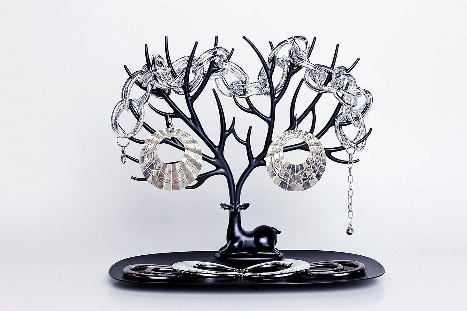 Deer Tree Jewelry Organizer Stand with Storage Tray