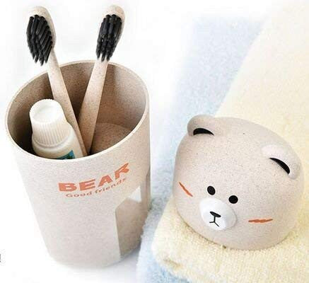 Eco-Friendly Bear Travel Toothbrush & Mug Holder - Portable & Durable