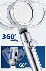 Turbo Fan Handheld Shower Head with Filter, Pause & 360° Rotation