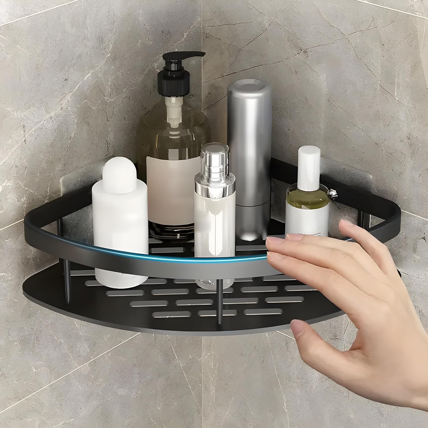 Aluminum Self-Adhesive Bathroom Corner Shelf & Storage Rack