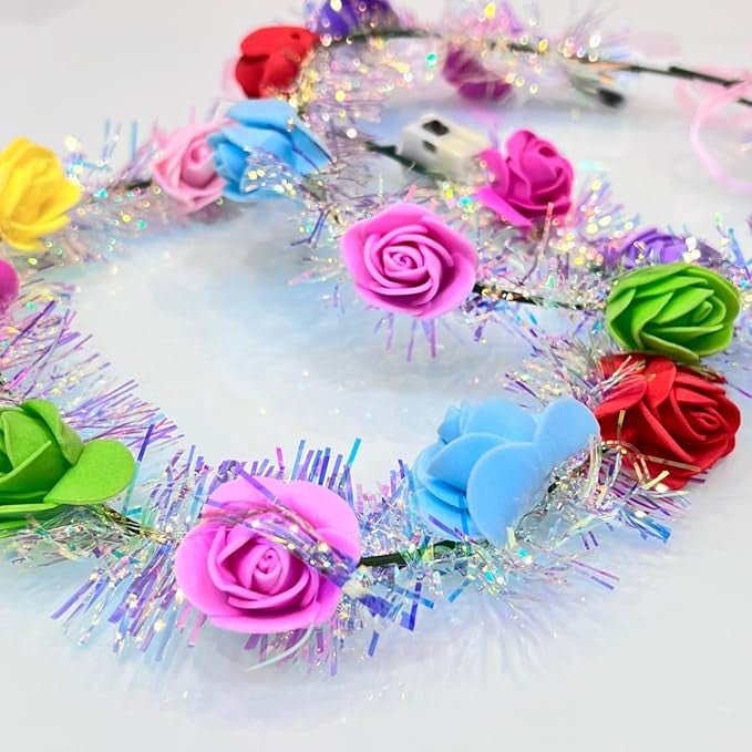 Colorful LED Flower Wreath Headband with Lighted Hair Line