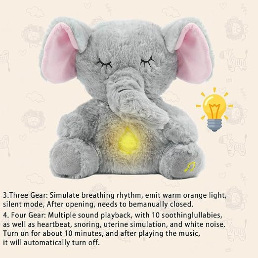 Breathing Elephant Plush with Rhythmic Motion, Music & Lights