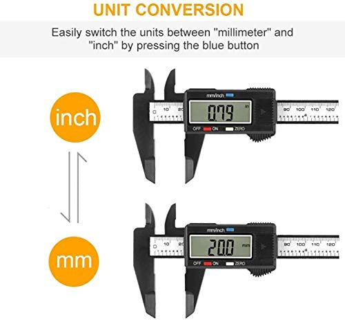 Digital Carbon Fiber Caliper with LCD, Auto Off, 6 Inch