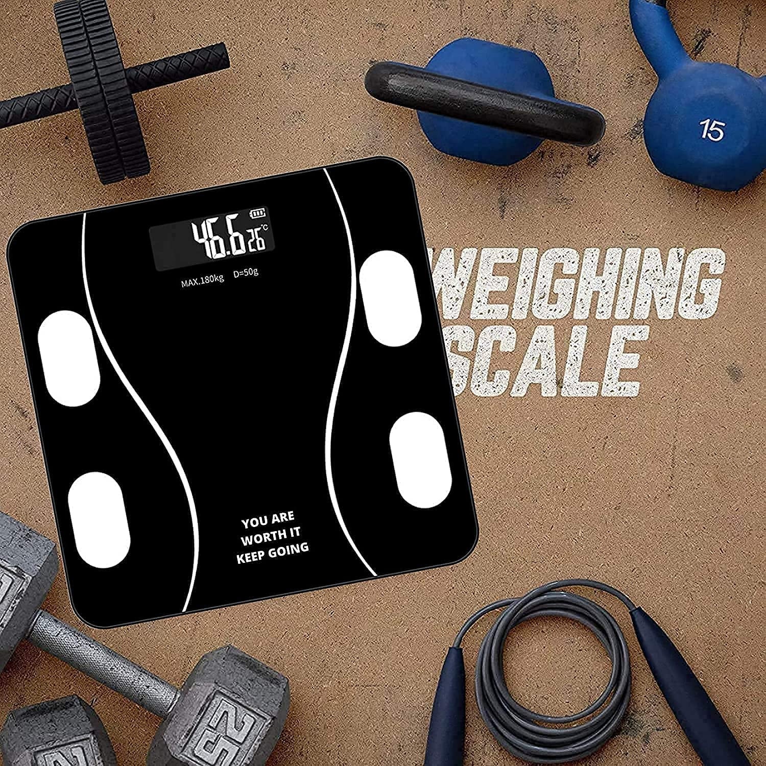 Black Digital Bathroom Scale with Tempered Glass, 180kg Capacity