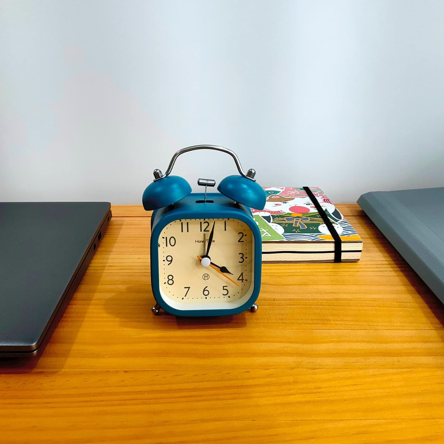 Square Twin Bell Alarm Clock with Night LED Light for Desk and Table