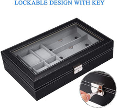 Elegant 6 Slot Watch & 3 Slot Sunglasses Organizer with Lock