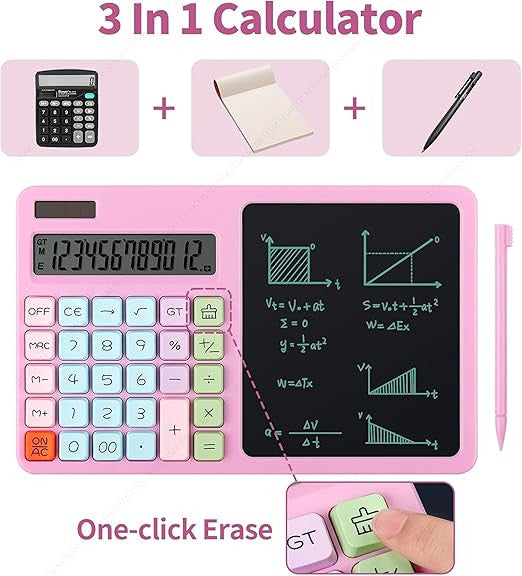 12-Digit LCD Writing Tablet with Notepad & Calculator