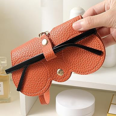 Leather Sunglasses Case with Adjustable Strap & Removable Hooks