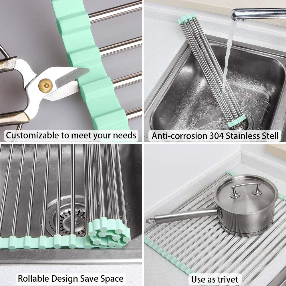 Foldable Stainless Steel Over Sink Dish Drying Rack for Kitchen - 1 Pc