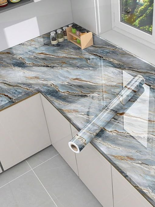 Blue Mountain Marble Foil Ta-060 Natural & Golden Blue Marble Finish