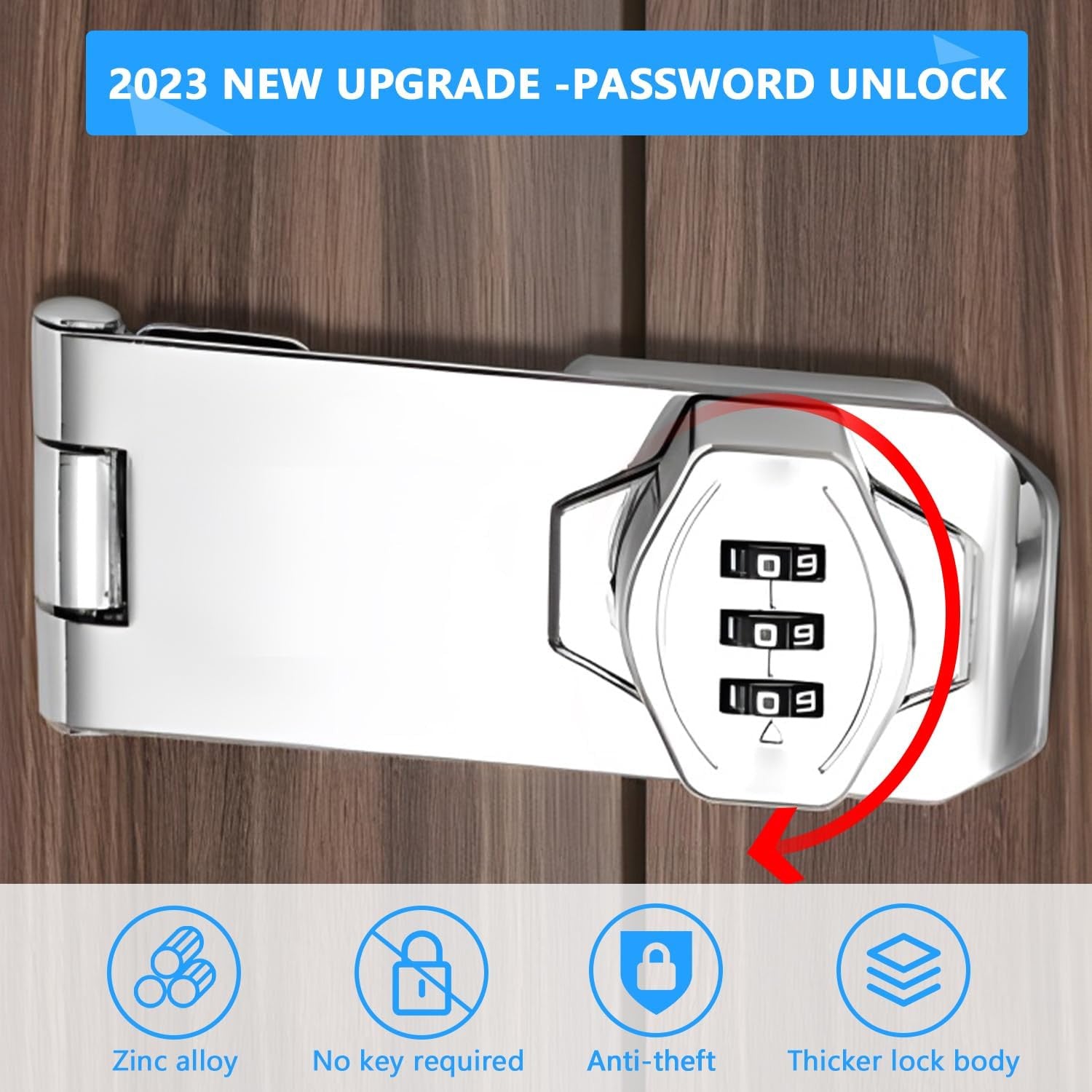 3-Digit Keyless Cabinet Lock with Password & Safety Buckle