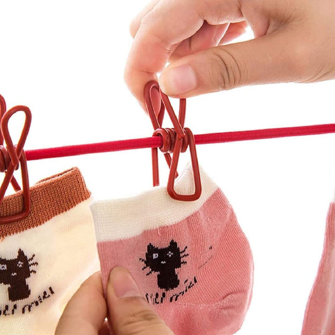 Multi-Color Travel & Home Stretchable Clothesline with 12 Clips
