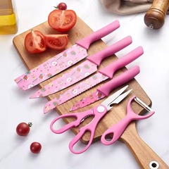 6-Piece Color Printing Kitchen Knife Set with Stainless Steel Blades