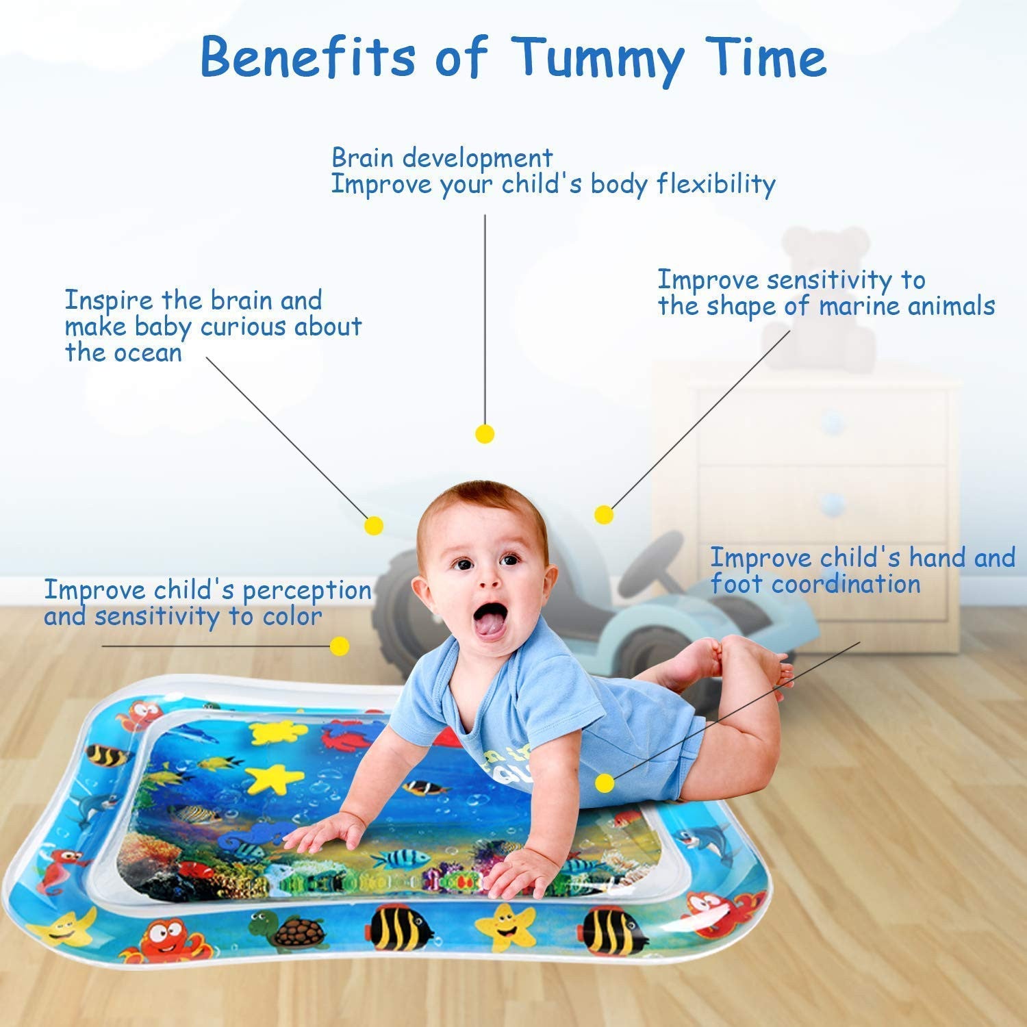Baby Water Play Mat with Marine Animals for Tummy Time & Development