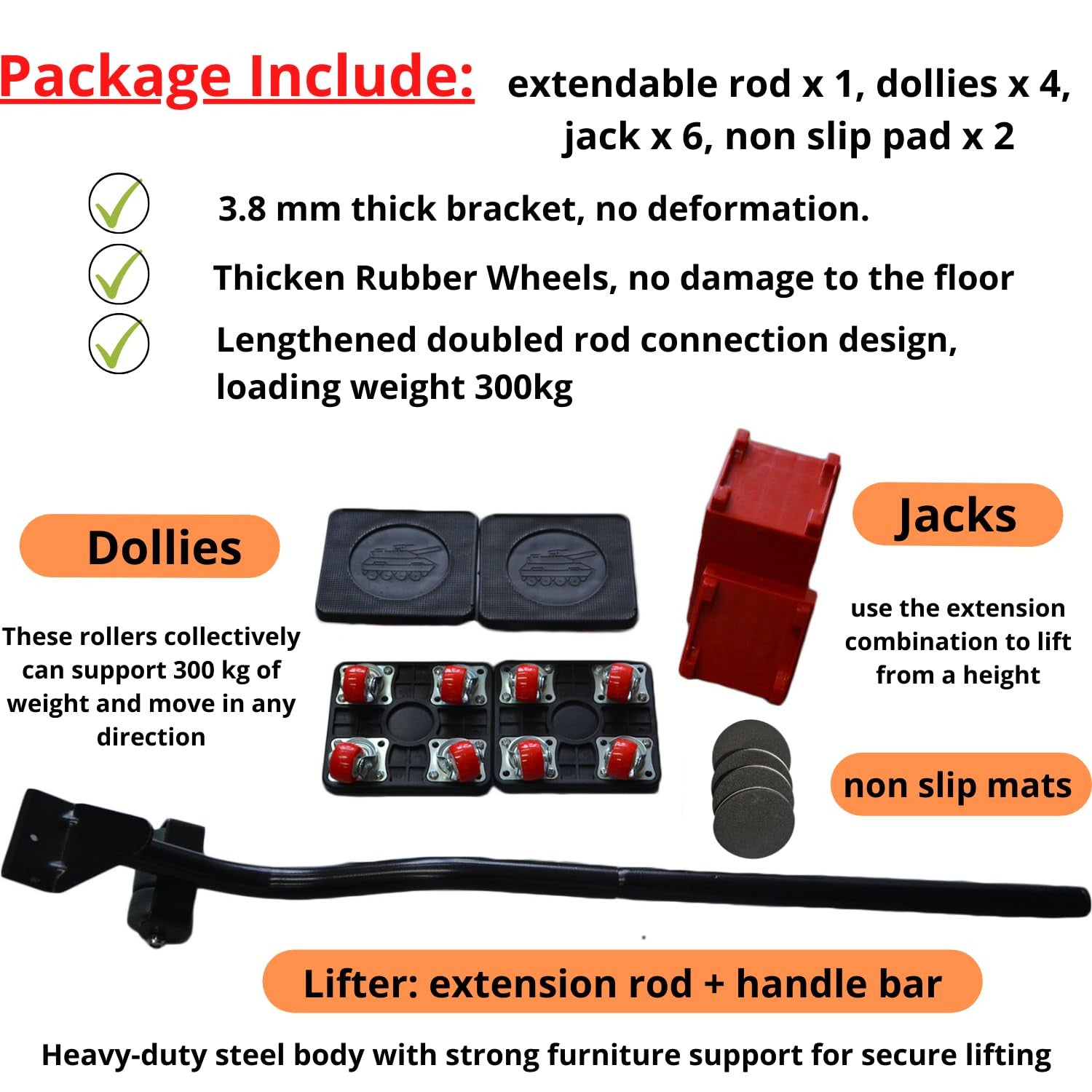 Heavy Furniture Lifter with Stand & Universal Rollers, 150kg Capacity