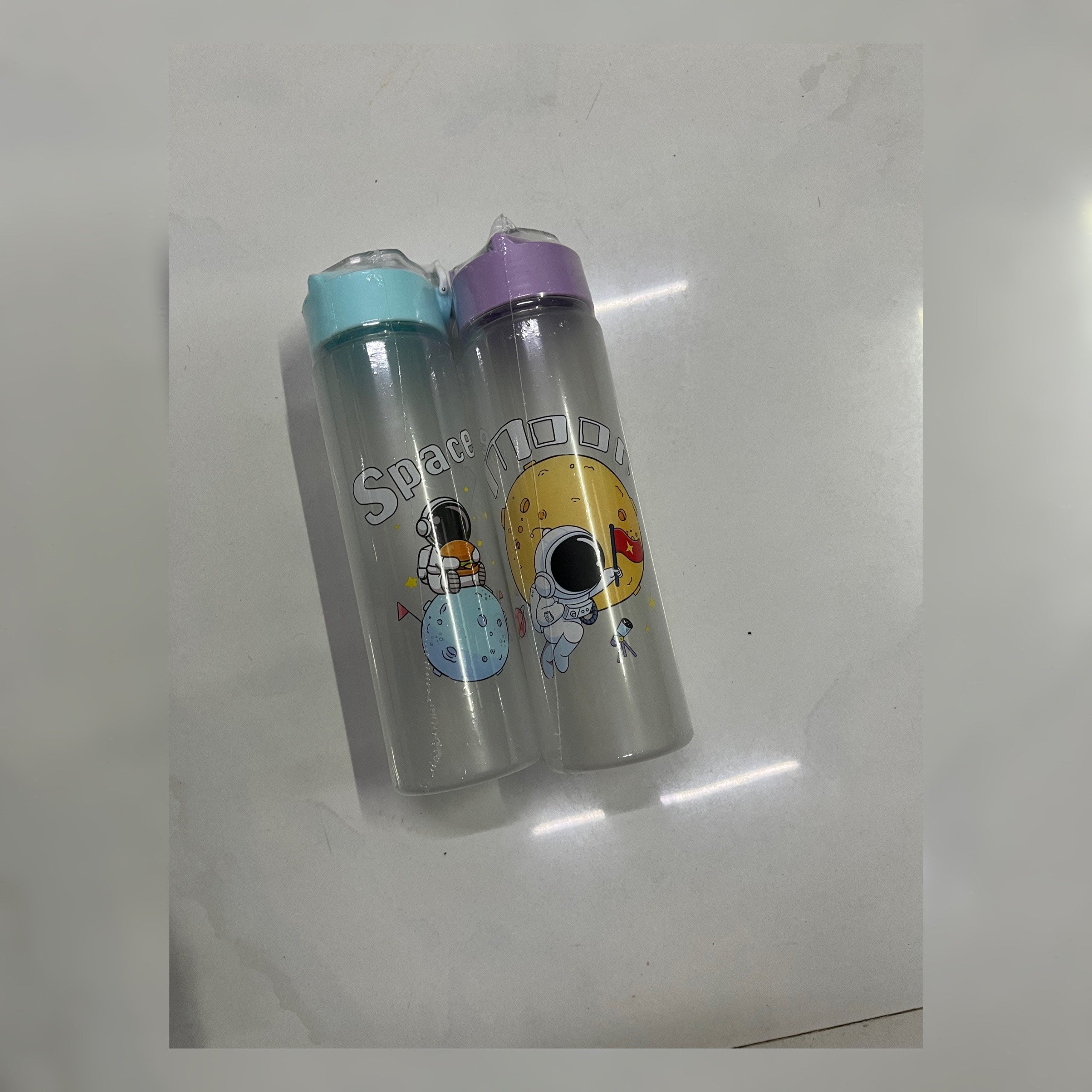 Cartoon Print Transparent Water Bottle with Time Labels for Hydration