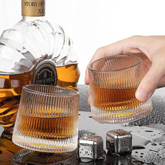 Set of 6 Rotatable Crystal Whiskey Glasses with Patterned Design
