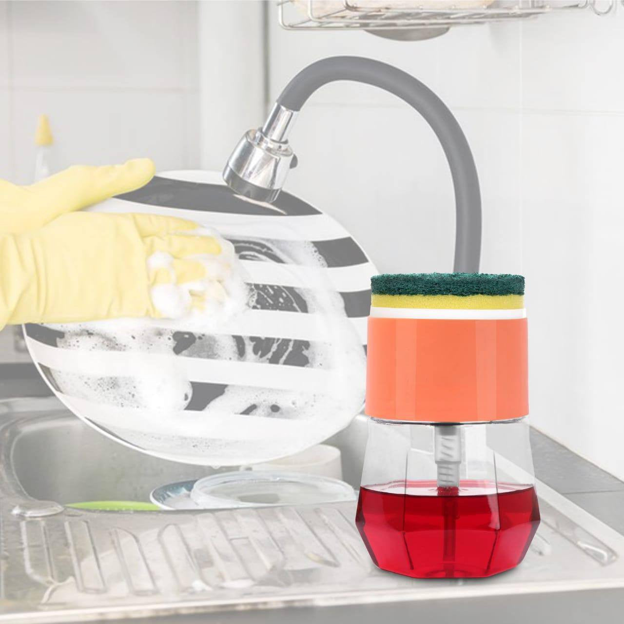 2-in-1 Round Soap Pump Dispenser with Sponge Holder for Kitchen