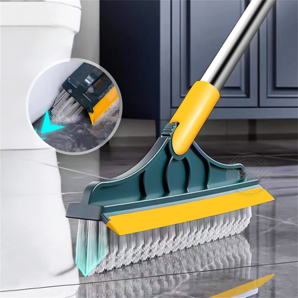 2-in-1 Tile Cleaning Brush with Scraper and Squeegee