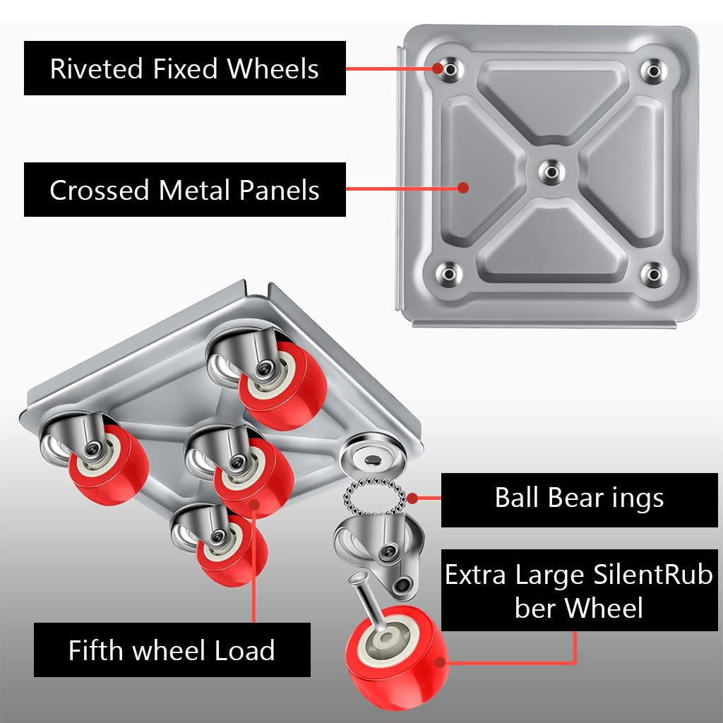 Heavy Duty 5 Wheel Furniture Lifter with Silent Rubber Wheels and Stand