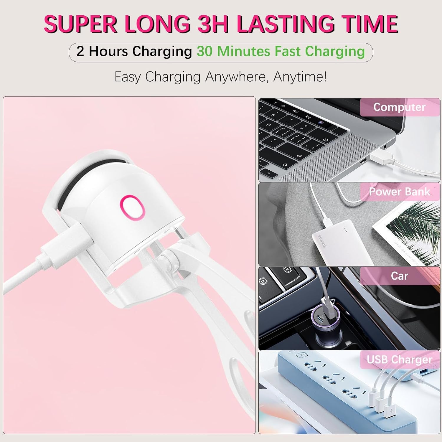 Electric Heated Rechargeable Eyelash Curler for Perfect Curling
