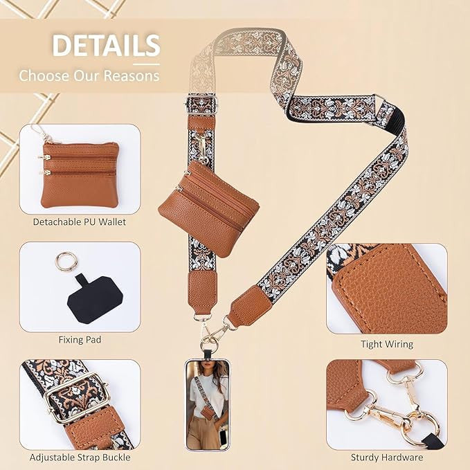 Adjustable Phone Strap with Zippered Wallet Pouch