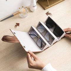 5-Slot Foldable Sunglasses Organizer Box with Durable PU Leather