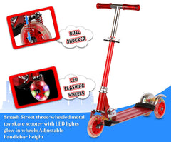 Kids Red 3-Wheel Foldable Scooter with Lights, Brake & Bell