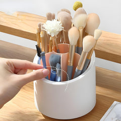 360° Rotating Makeup Brush Holder with Lid and Compartments