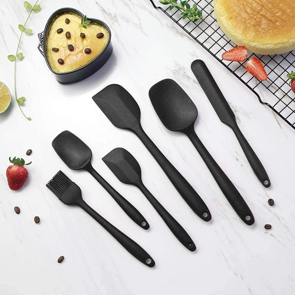 6-Piece Black Silicone Kitchen Spatula Set with Stainless Steel Core